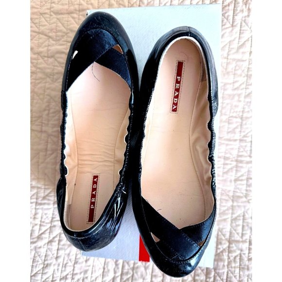 PRADA Sport Patent Leather Round Toe Flats Black Size 8 NWT NIB - Picture 1 of 4